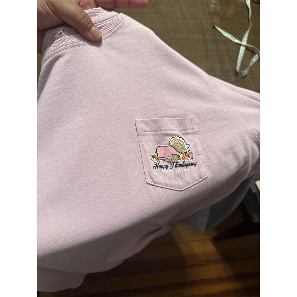 Women's Vineyard Vines Thanksgiving pink whale long sleeve pocket tee - Picture 6 of 14